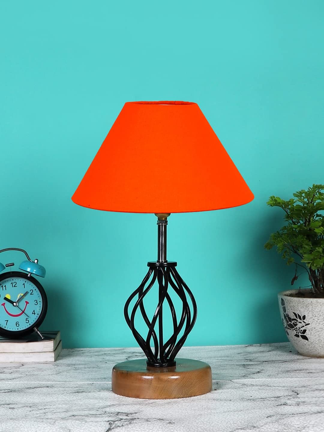 Orange Cotton Table lamp with Wood & Iron Base(04)