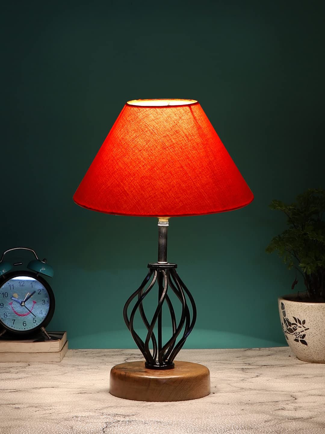 Orange Cotton Table lamp with Wood & Iron Base(04)