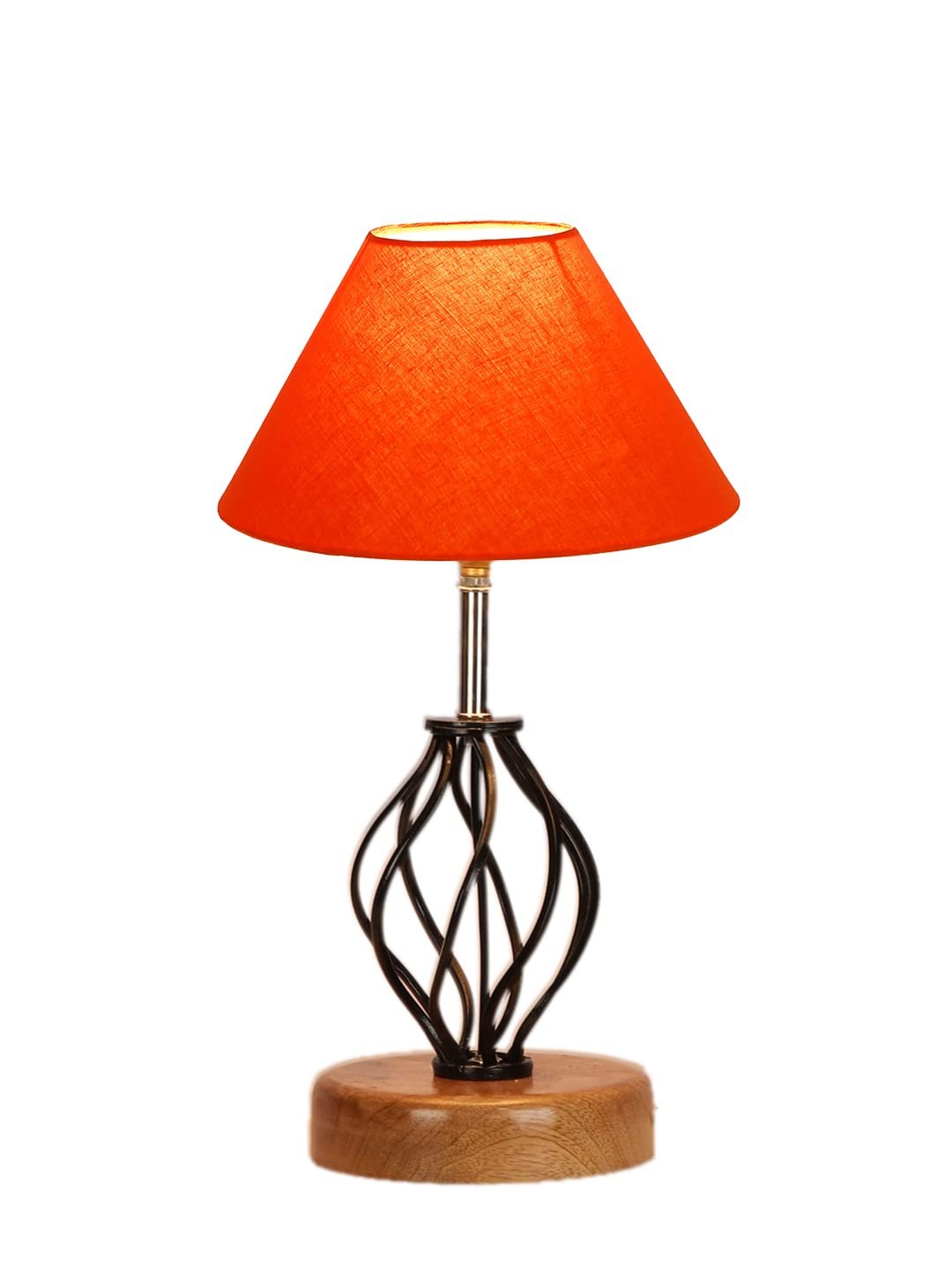 Orange Cotton Table lamp with Wood & Iron Base(04)