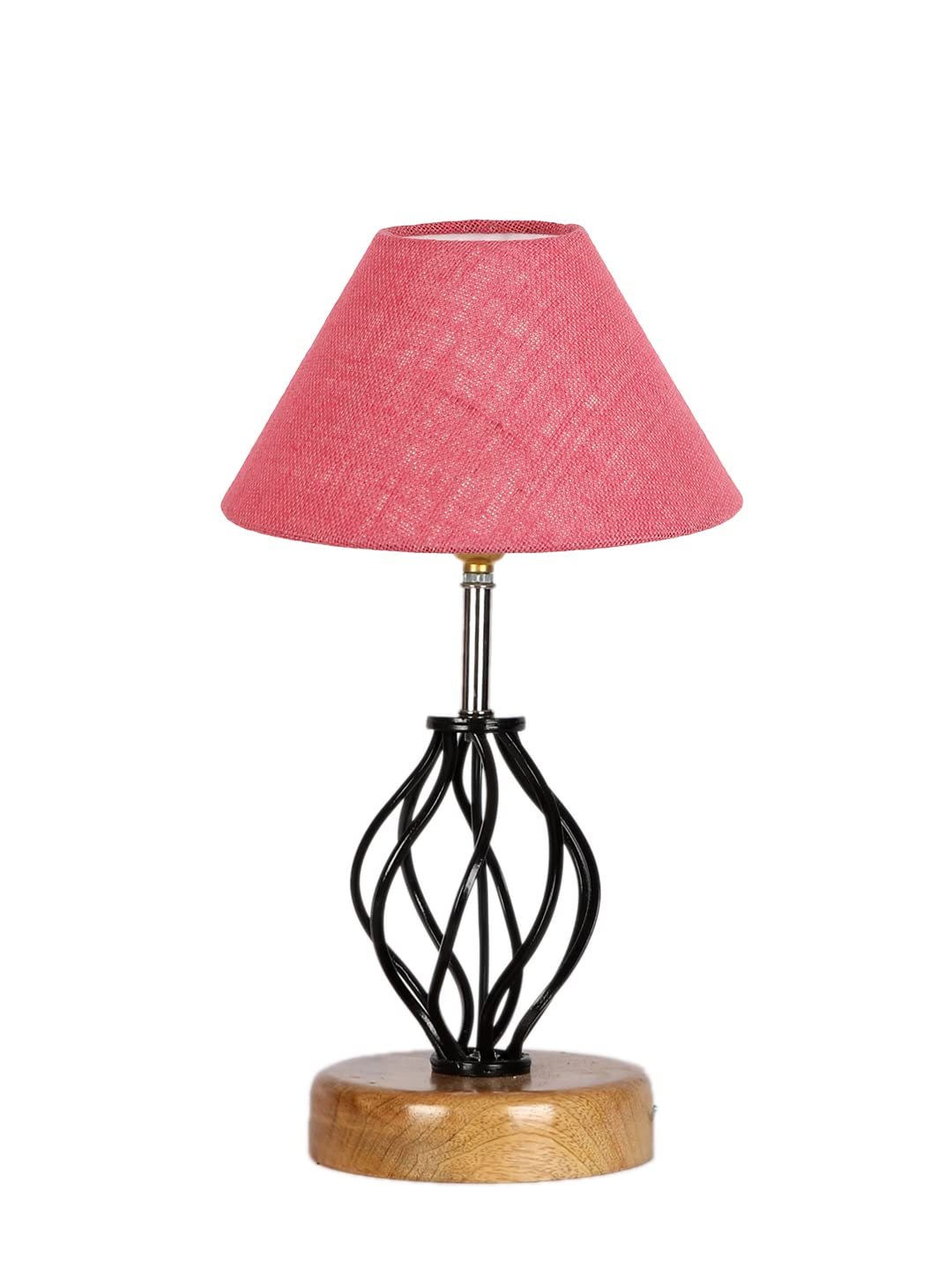 Pink Jute Table lamp with Wood & Iron Base(09)