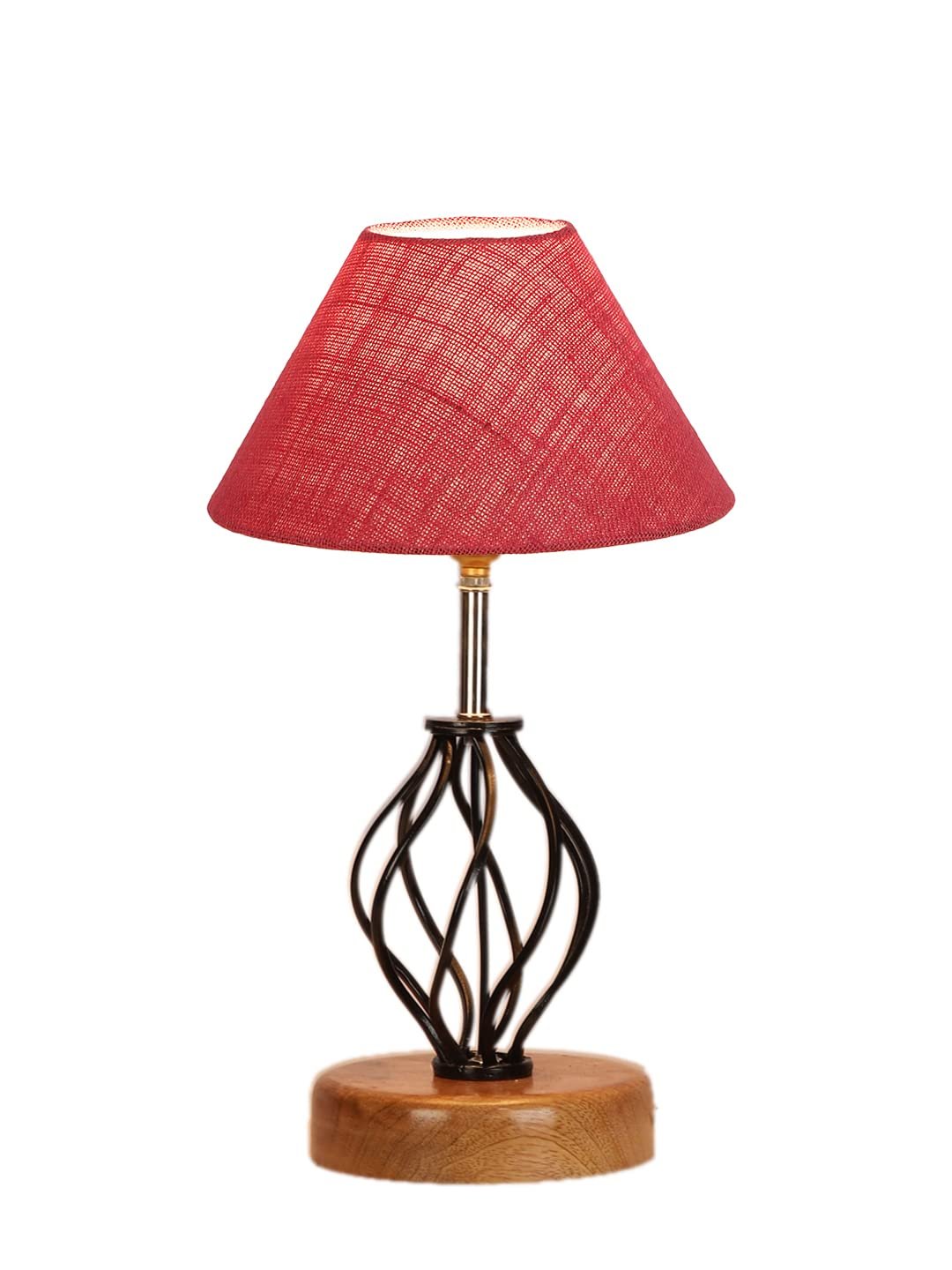 Pink Jute Table lamp with Wood & Iron Base(09)