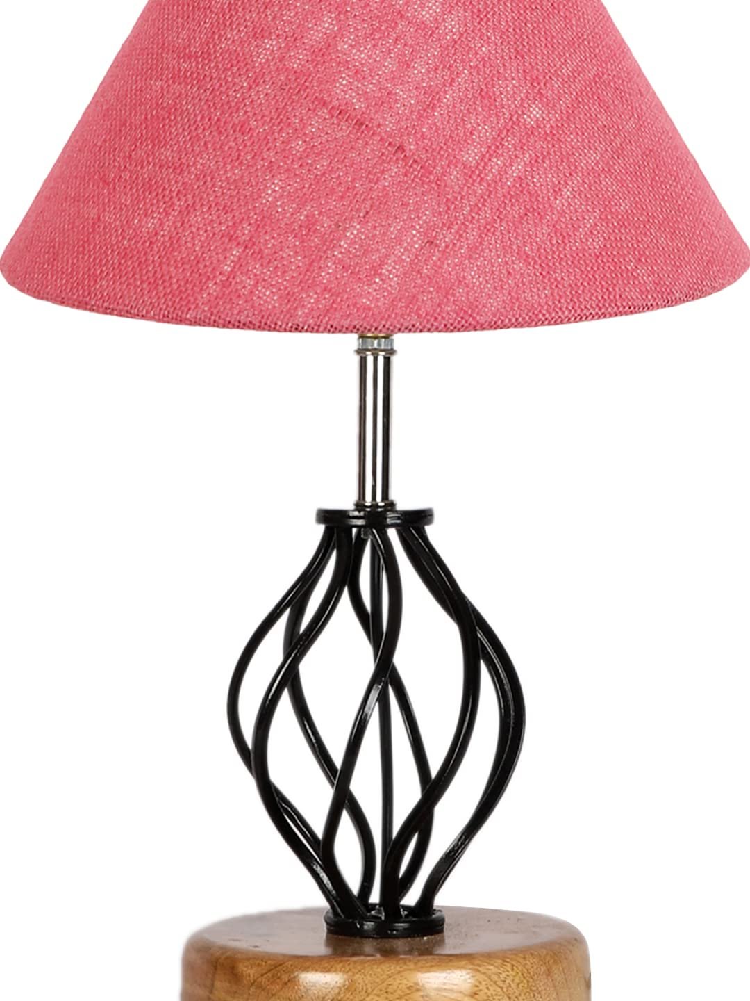 Pink Jute Table lamp with Wood & Iron Base(09)