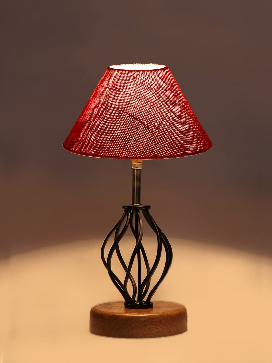 Pink Jute Table lamp with Wood & Iron Base(09)