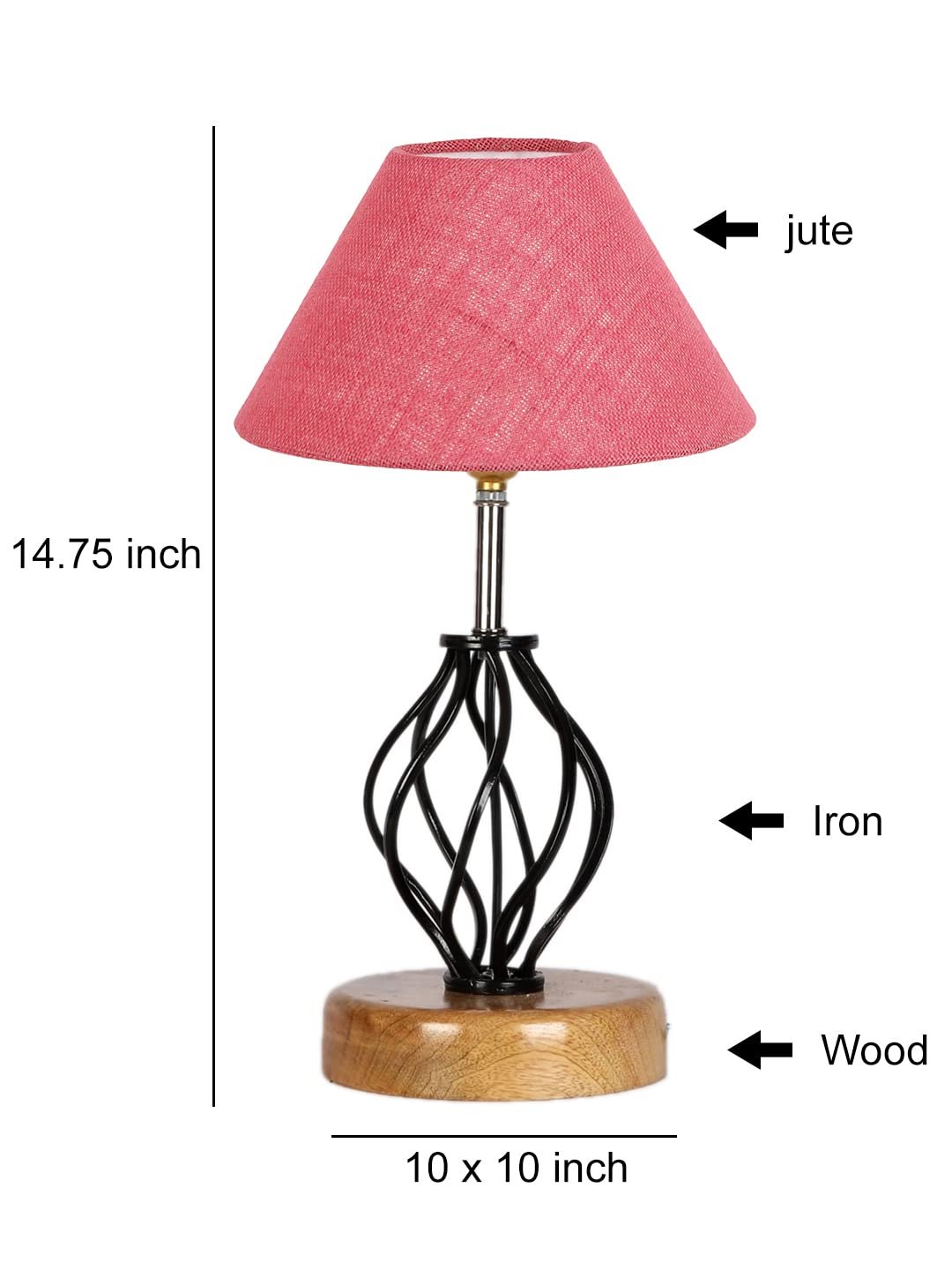 Pink Jute Table lamp with Wood & Iron Base(09)