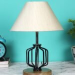 Off-White Cotton Table lamp with Wood & Iron Base(103)