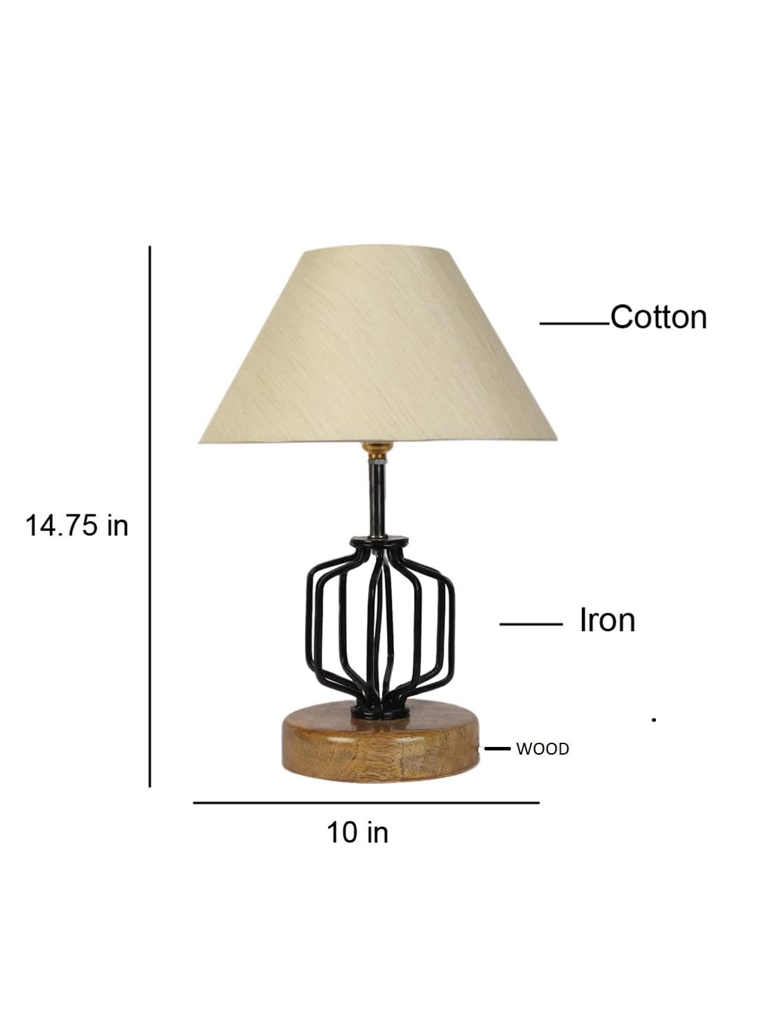 Off-White Cotton Table lamp with Wood & Iron Base(103)