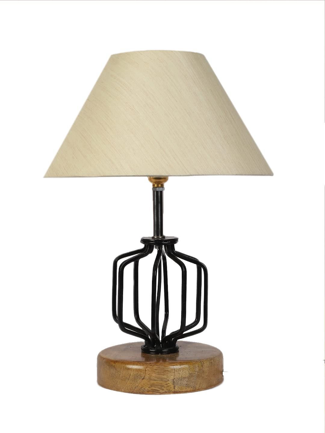Off-White Cotton Table lamp with Wood & Iron Base(103)