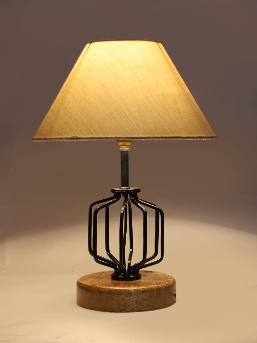 Off-White Cotton Table lamp with Wood & Iron Base(103)