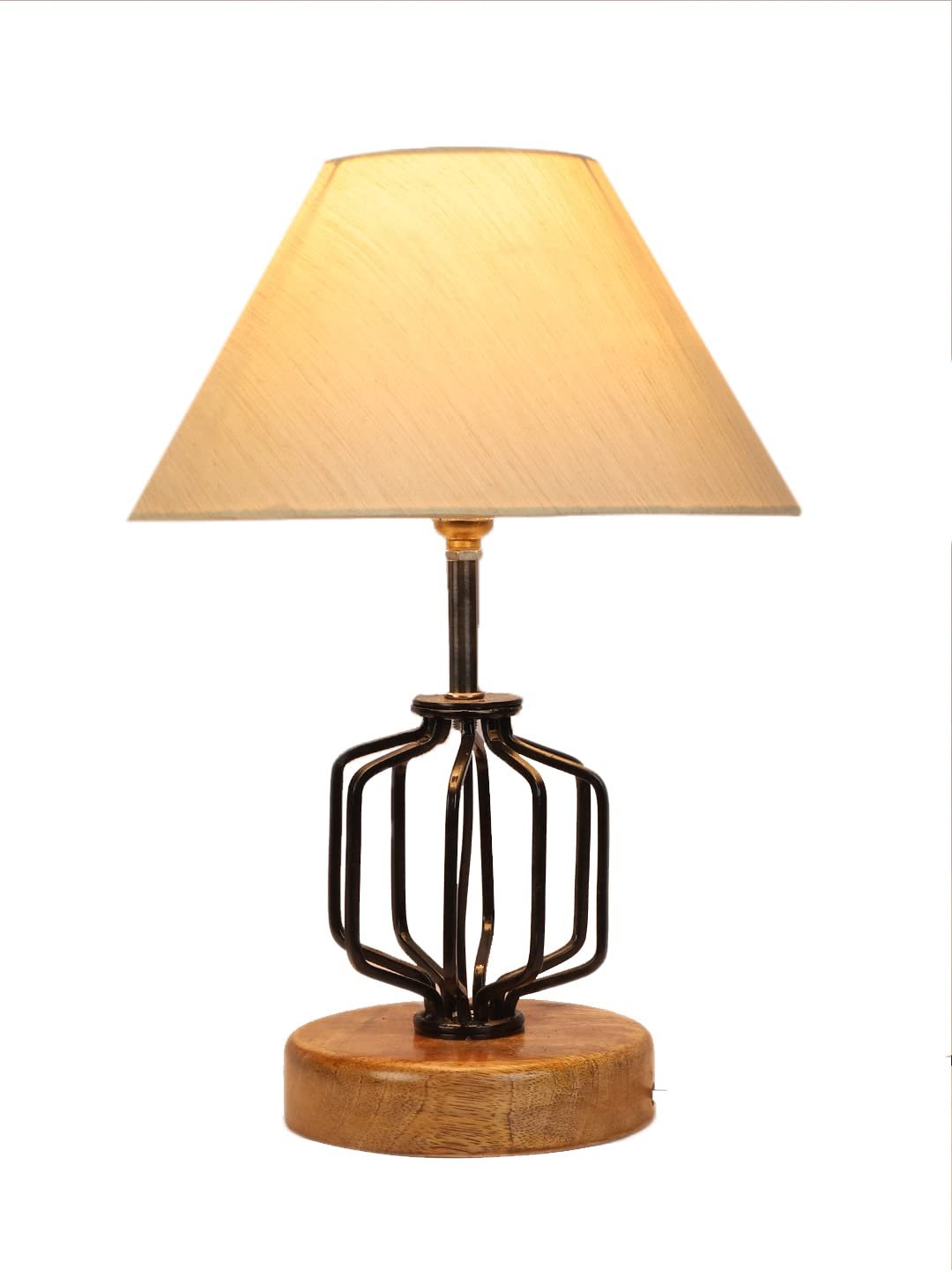 Off-White Cotton Table lamp with Wood & Iron Base(103)