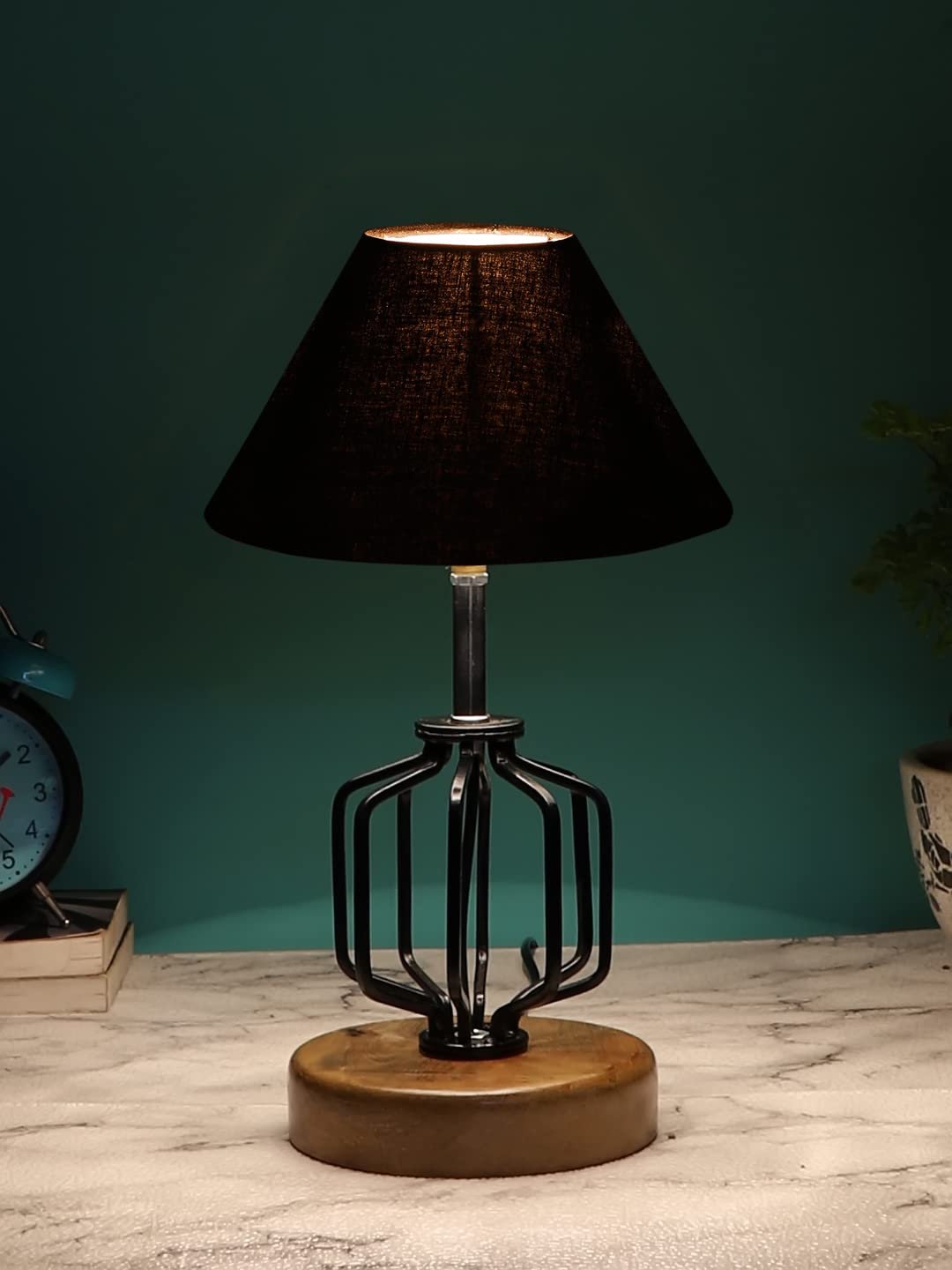 Black Cotton Table lamp with Wood & Iron Base(104)