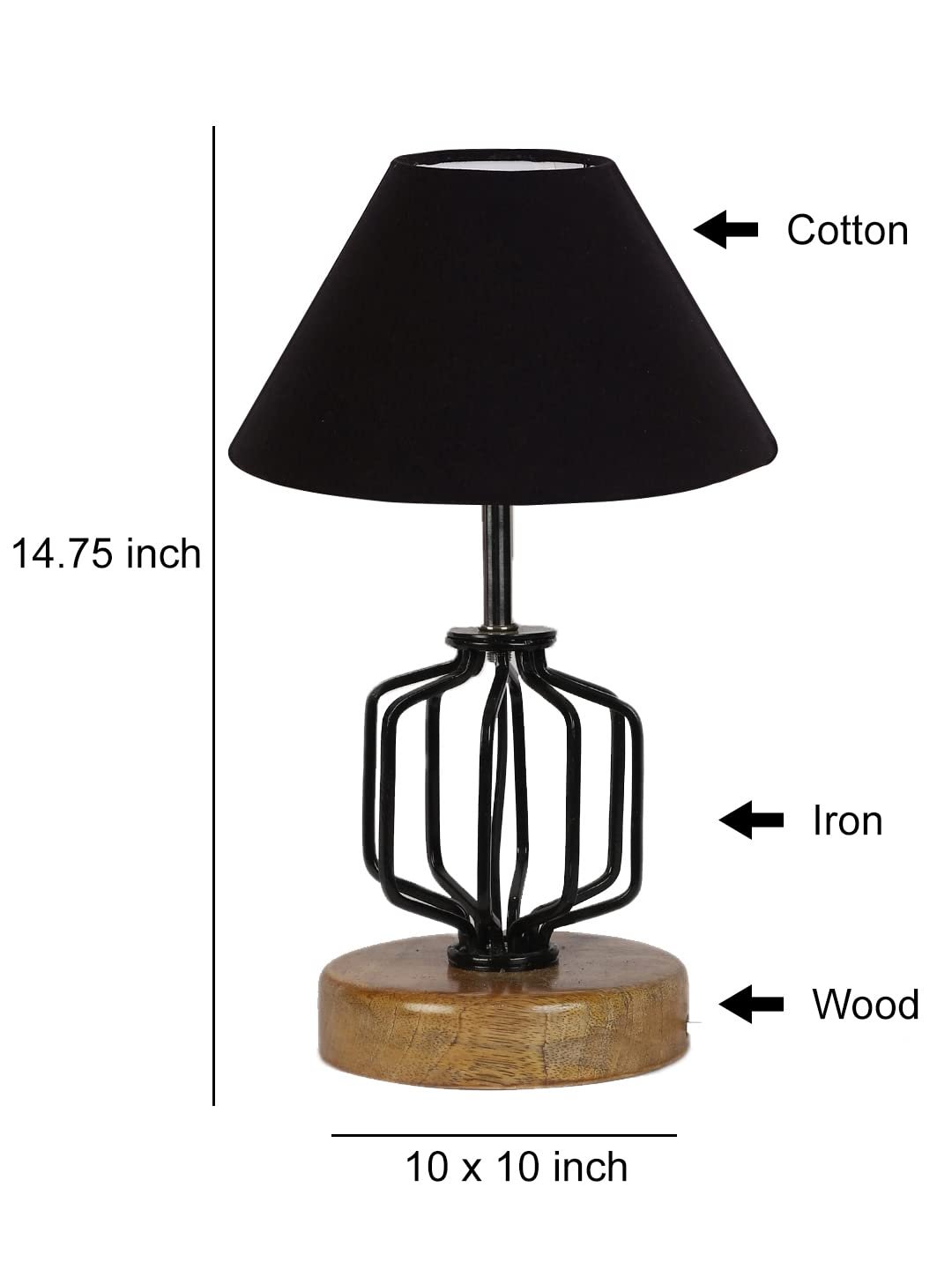 Black Cotton Table lamp with Wood & Iron Base(104)