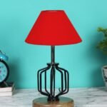 Red Cotton Table lamp with Wood & Iron Base(1)