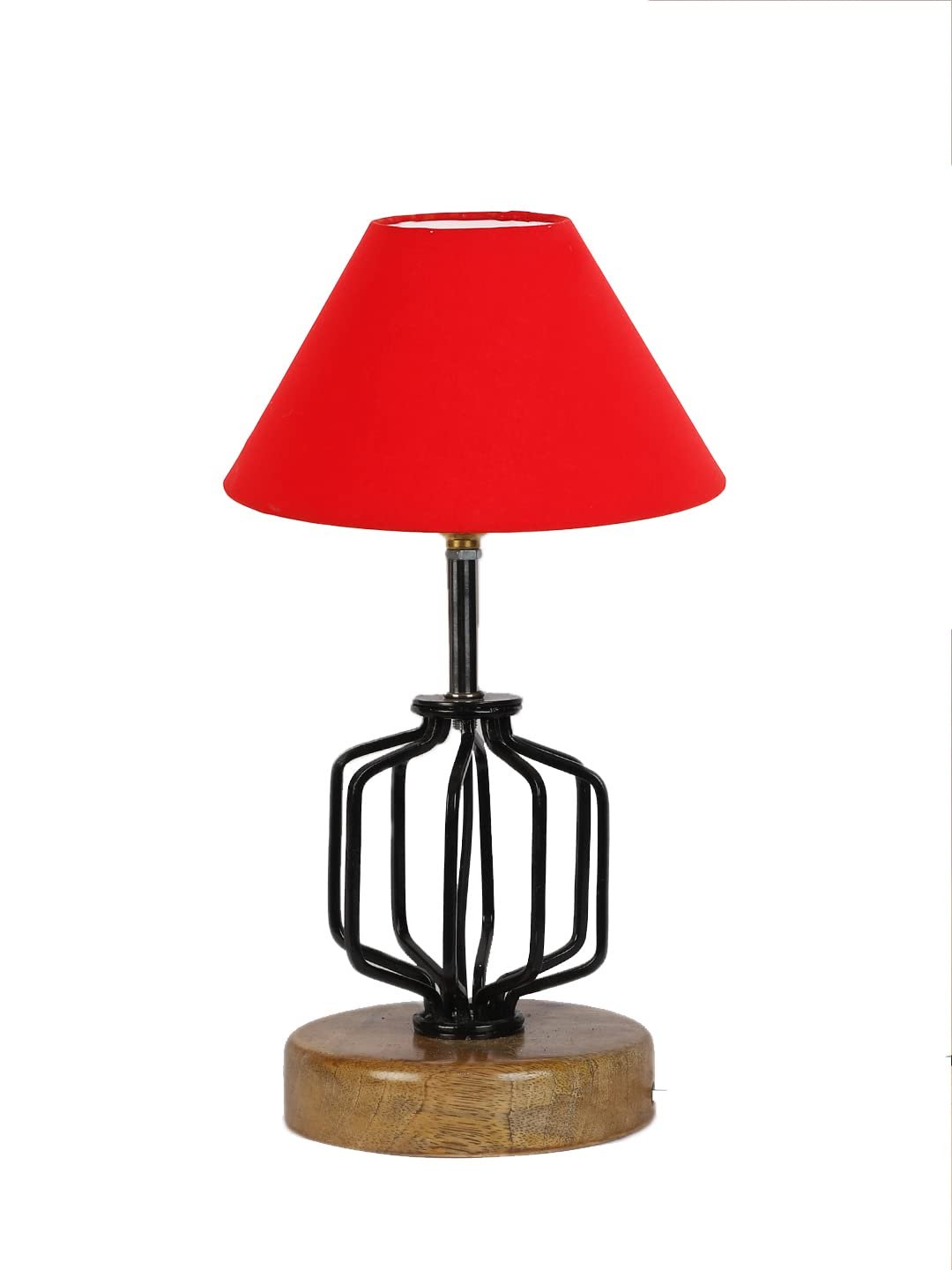 Red Cotton Table lamp with Wood & Iron Base(1)