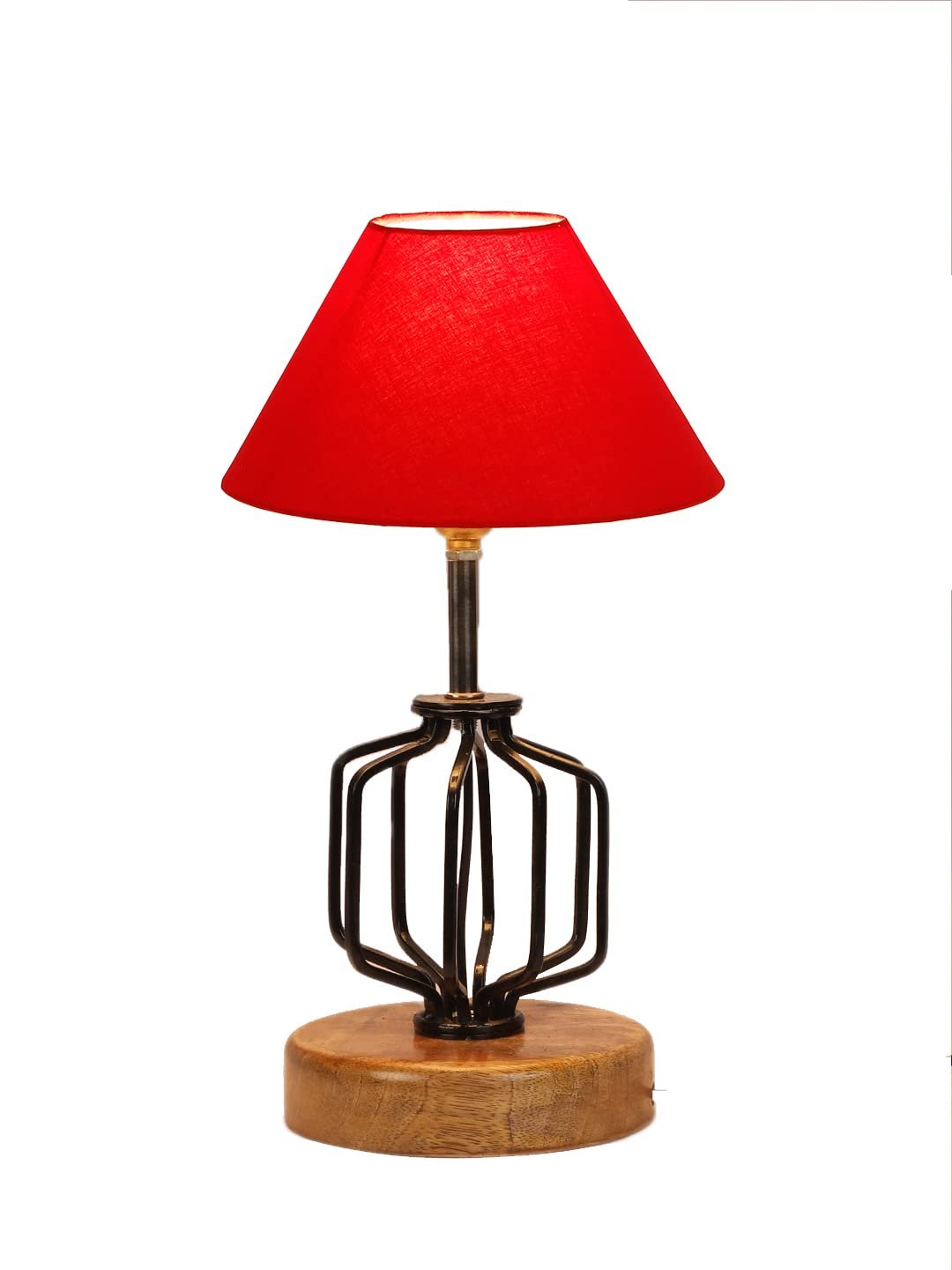 Red Cotton Table lamp with Wood & Iron Base(1)