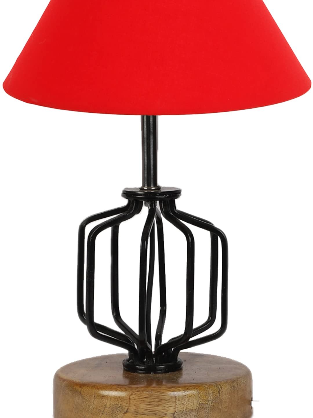 Red Cotton Table lamp with Wood & Iron Base(1)