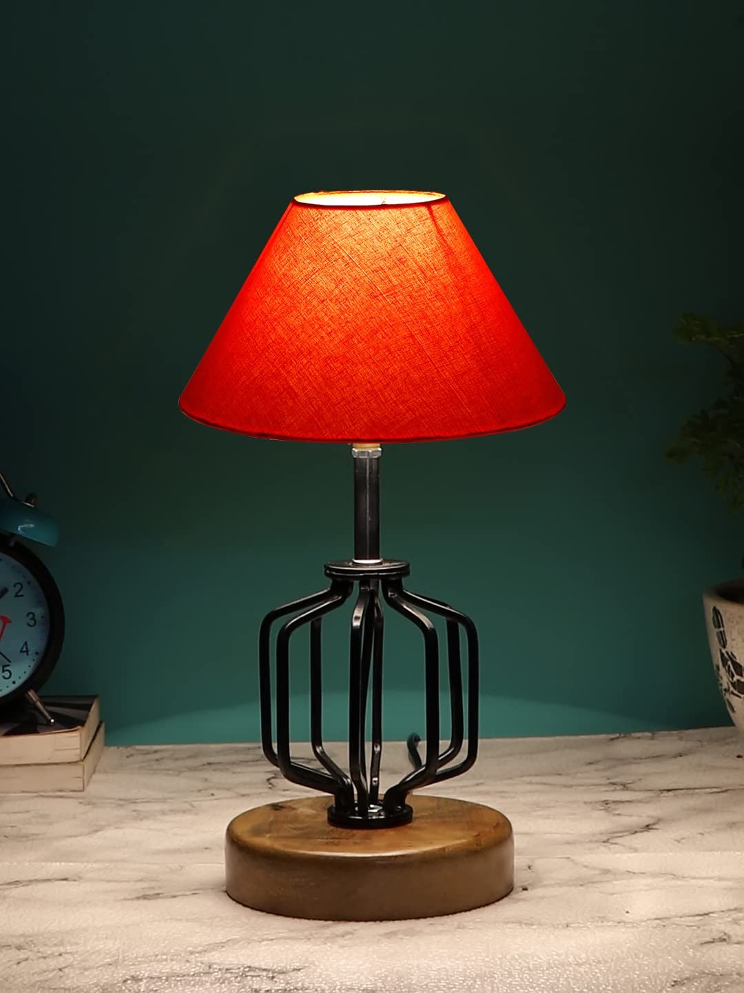 Orange Cotton Table lamp with Wood & Iron Base(106)
