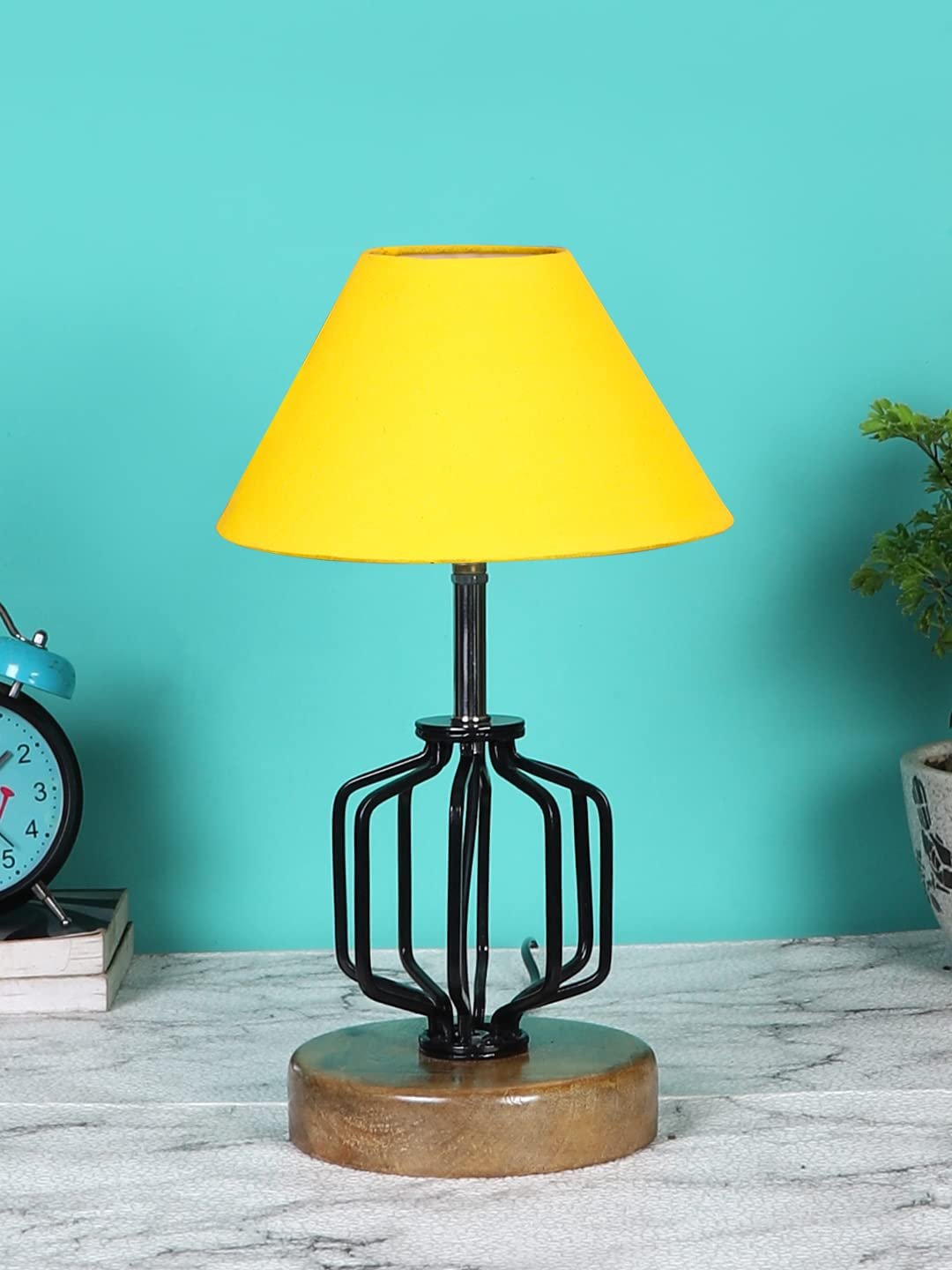 Yellow Cotton Table lamp with Wood & Iron Base(107)