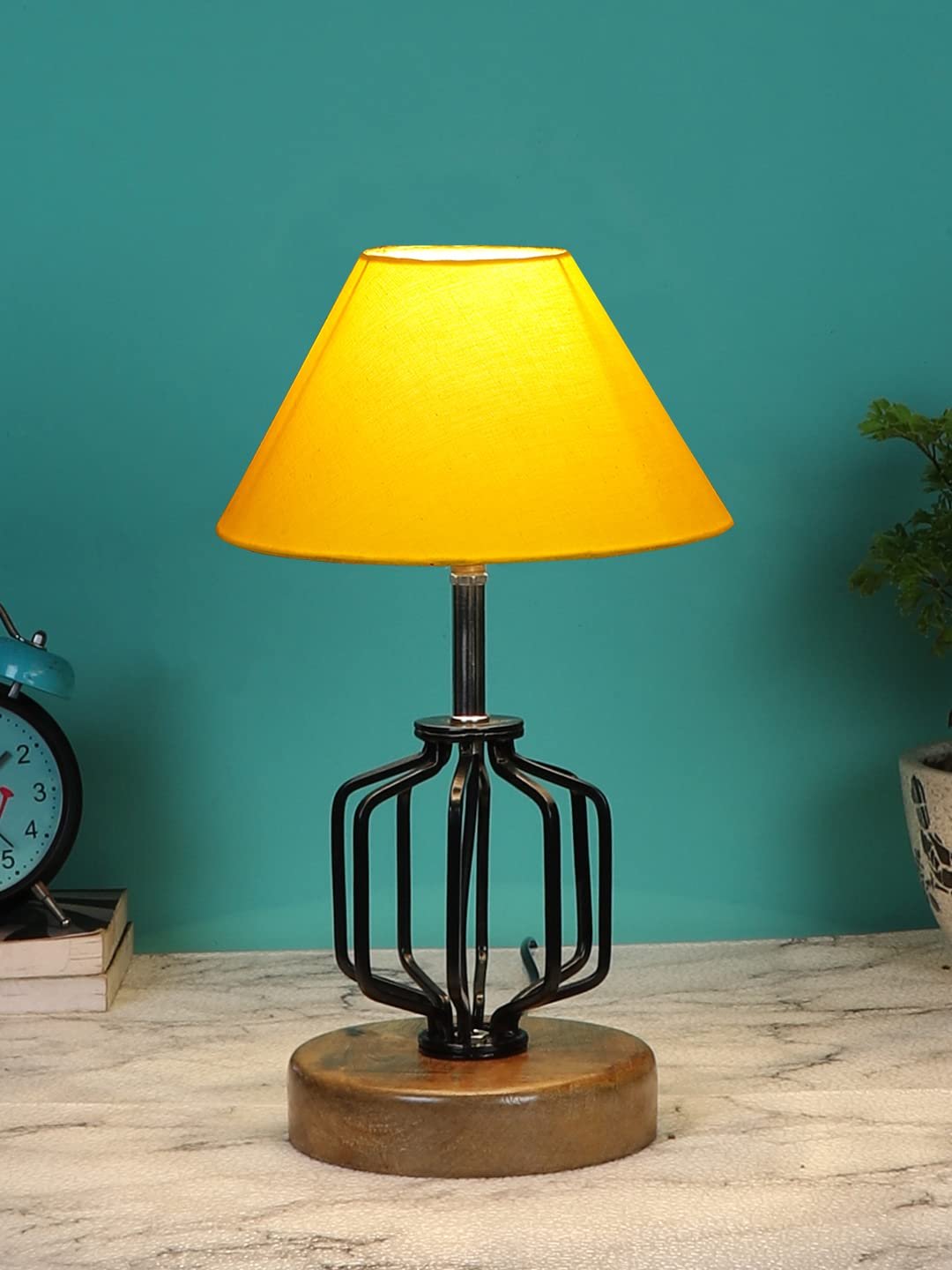 Yellow Cotton Table lamp with Wood & Iron Base(107)