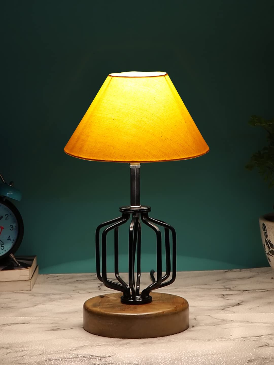 Yellow Cotton Table lamp with Wood & Iron Base(107)