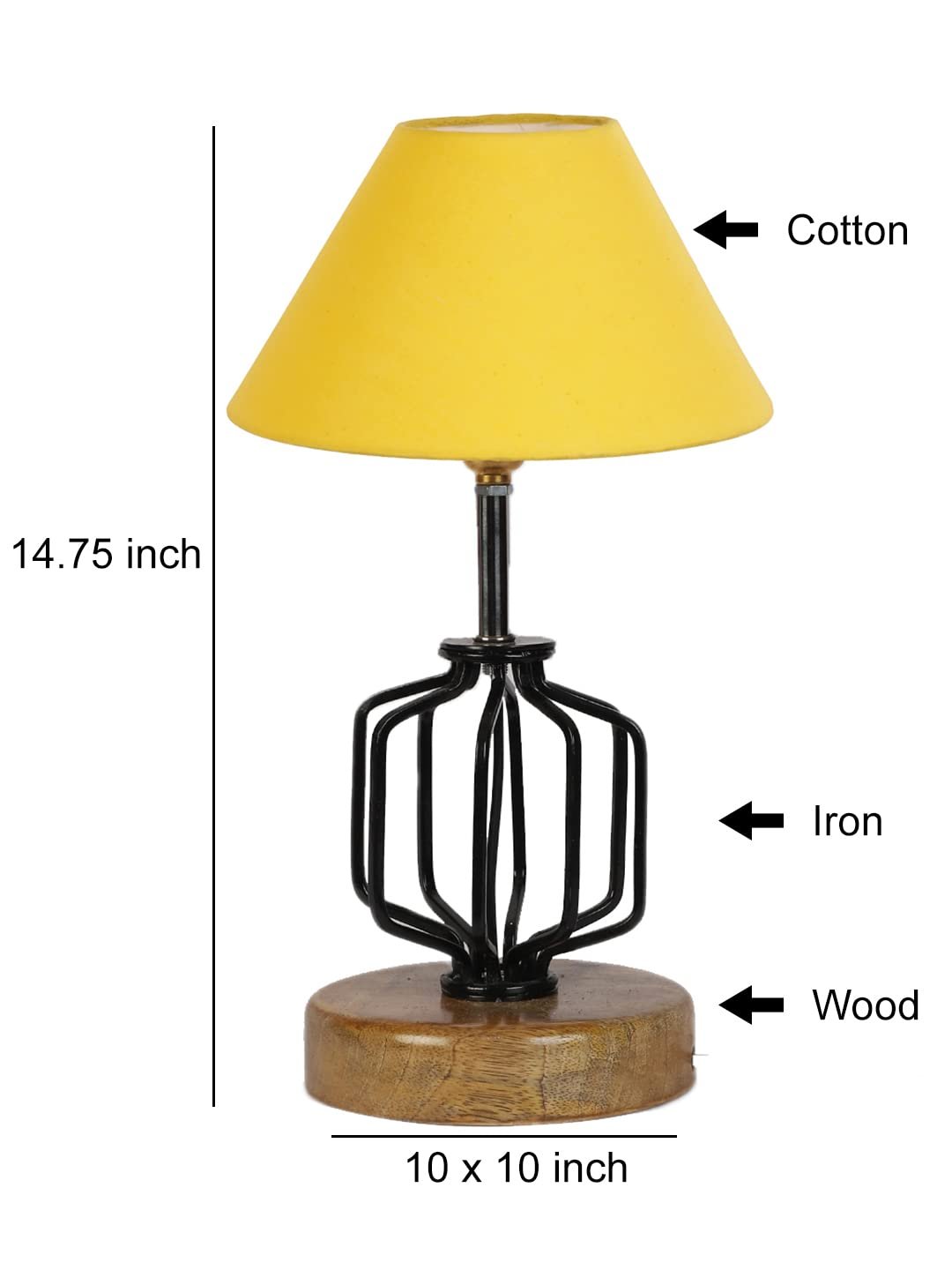 Yellow Cotton Table lamp with Wood & Iron Base(107)