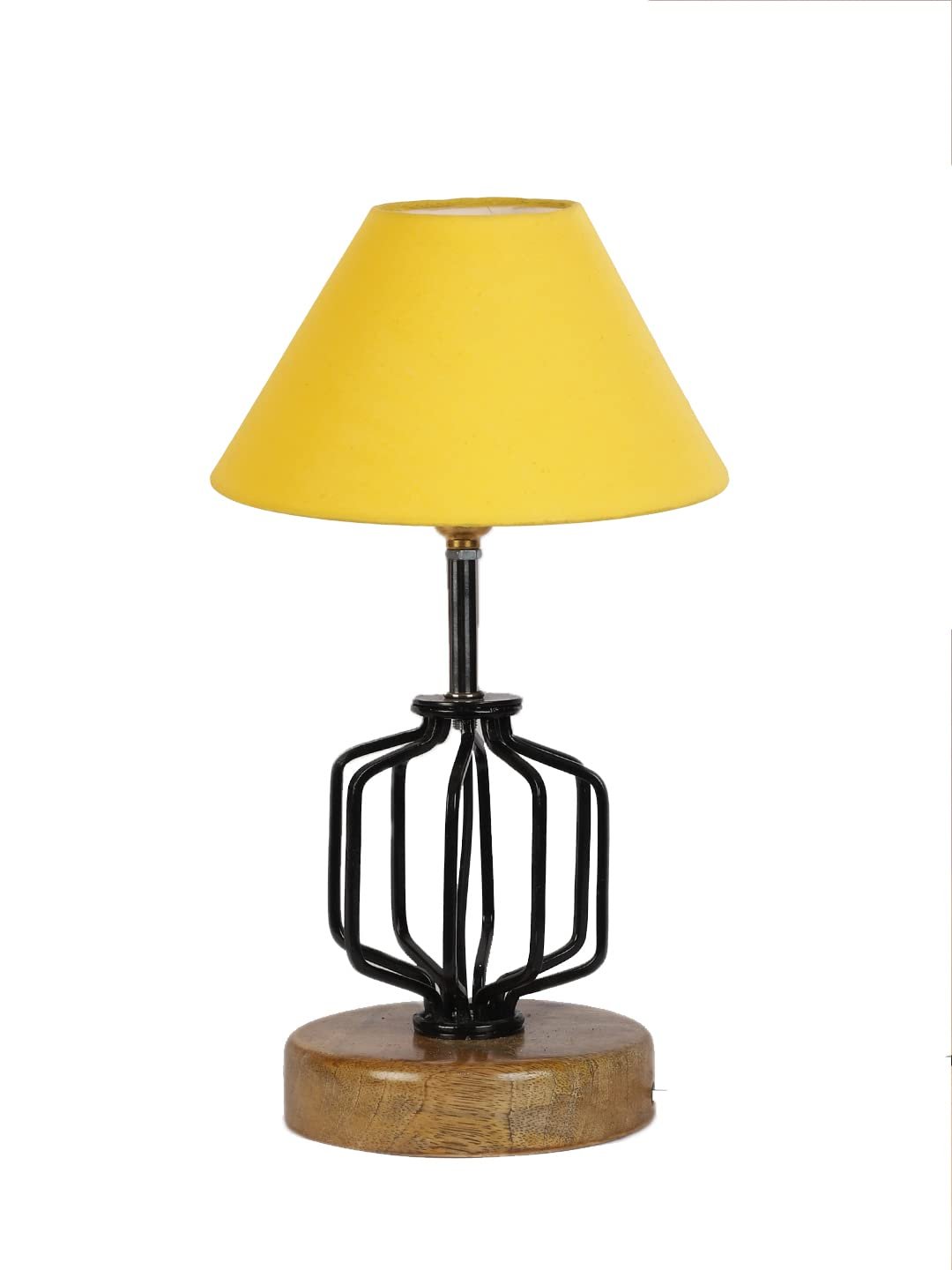 Yellow Cotton Table lamp with Wood & Iron Base(107)