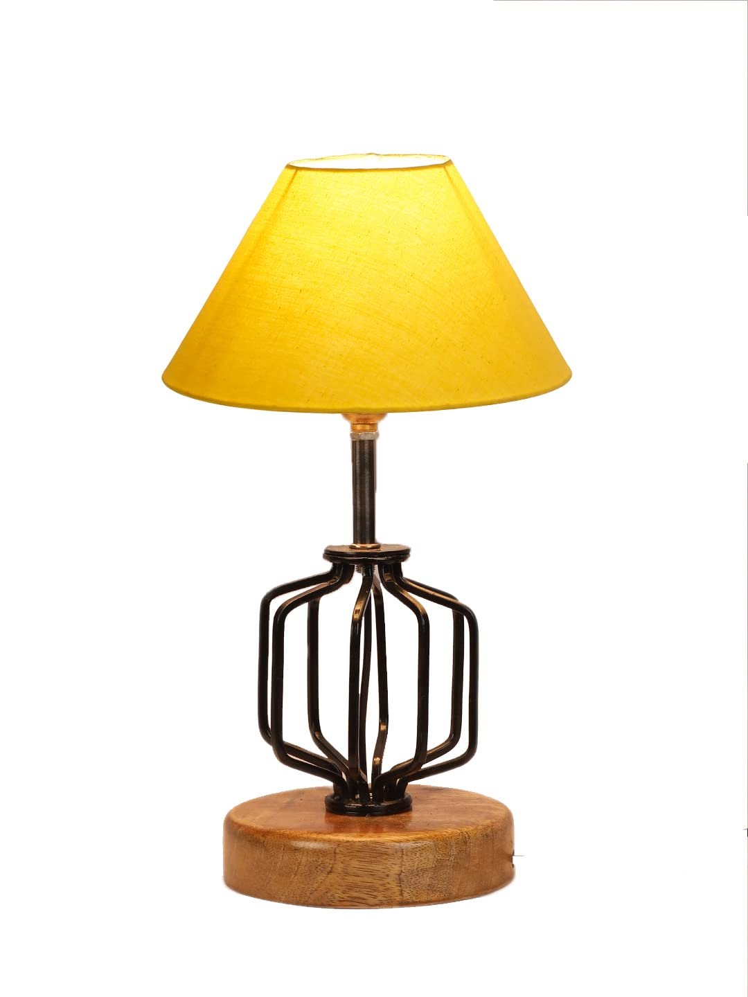 Yellow Cotton Table lamp with Wood & Iron Base(107)