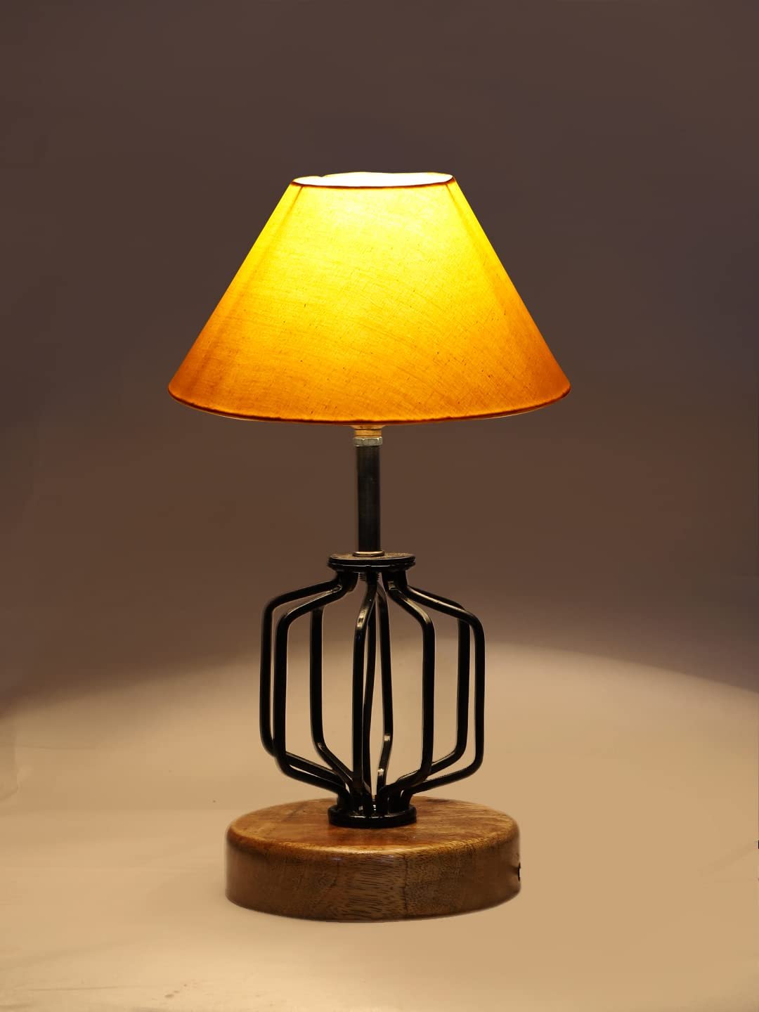 Yellow Cotton Table lamp with Wood & Iron Base(107)