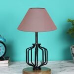 Grey Cotton Table lamp with Wood & Iron Base(108)