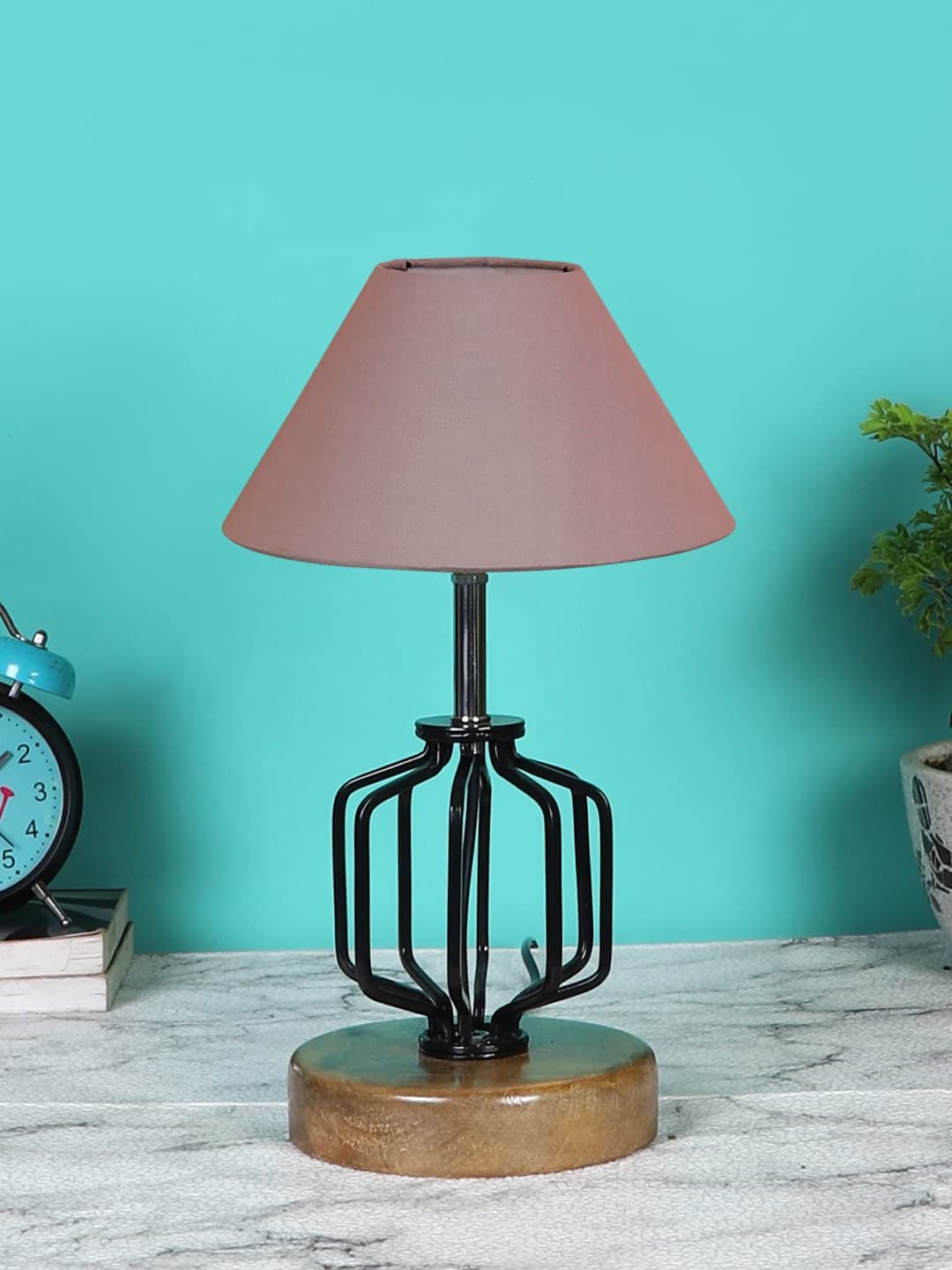 Grey Cotton Table lamp with Wood & Iron Base(108)