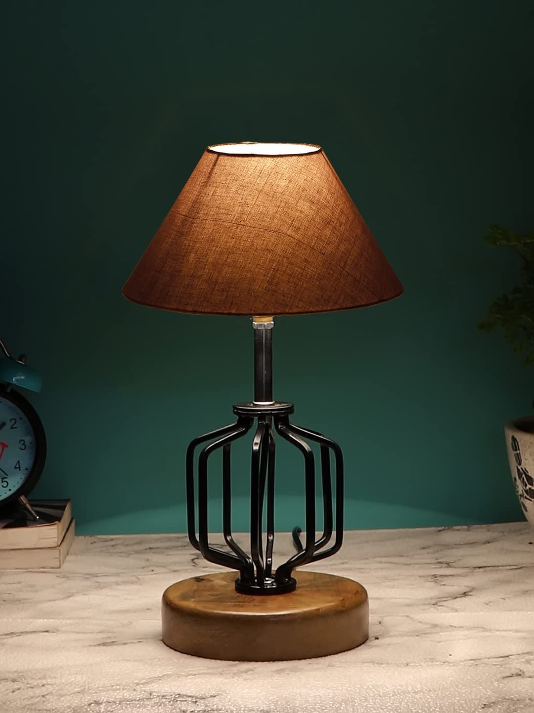 Grey Cotton Table lamp with Wood & Iron Base(108)