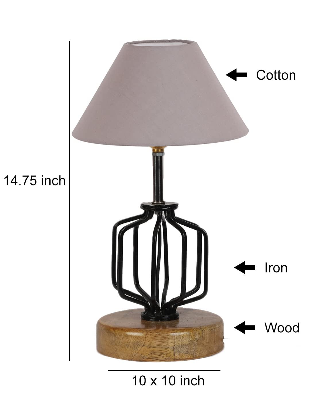 Grey Cotton Table lamp with Wood & Iron Base(108)