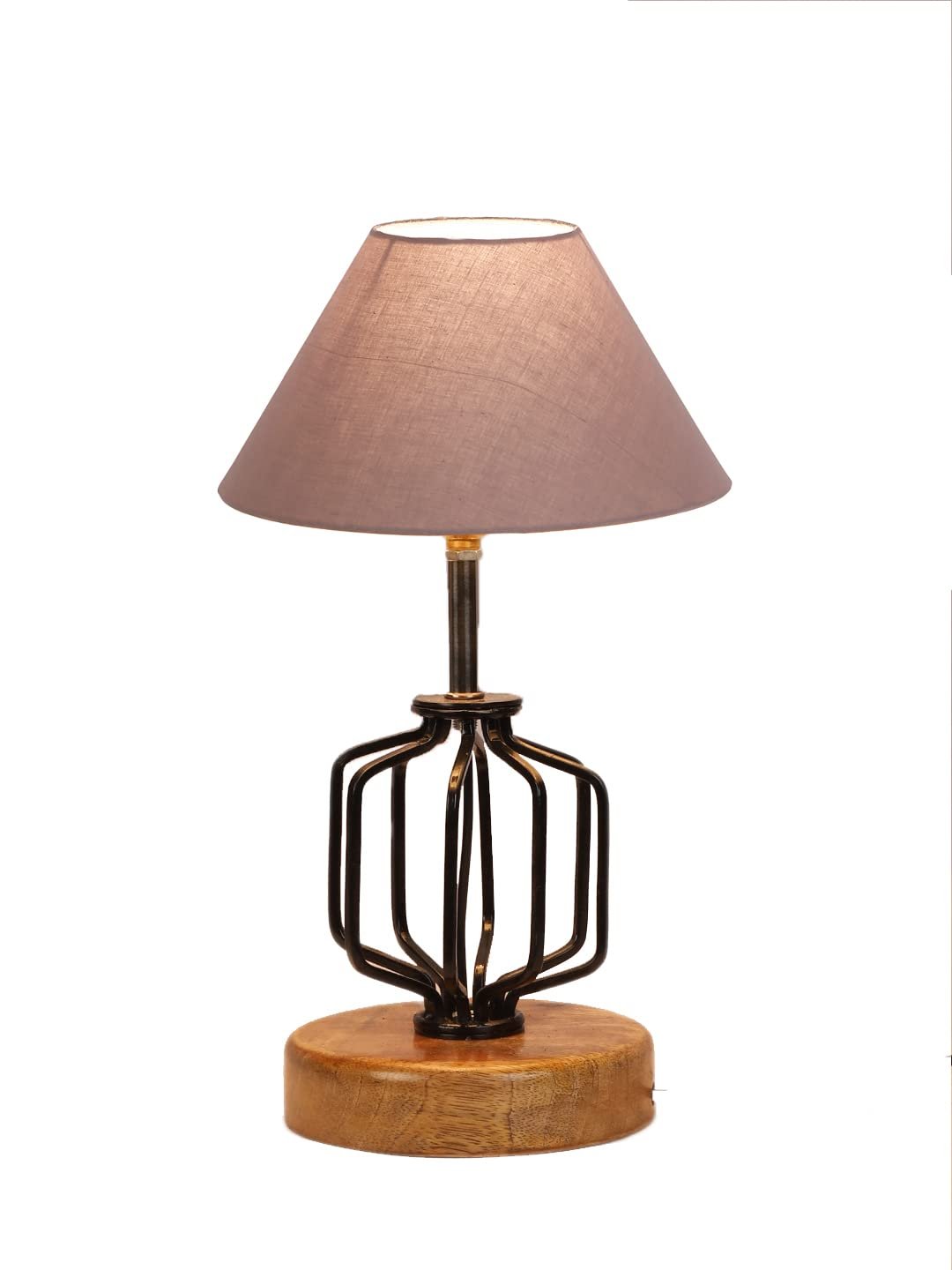 Grey Cotton Table lamp with Wood & Iron Base(108)