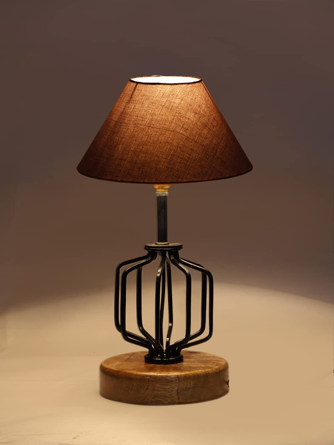 Grey Cotton Table lamp with Wood & Iron Base(108)