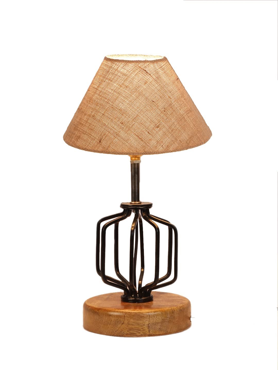 Beige Jute Table lamp with Wood & Iron Base(110)