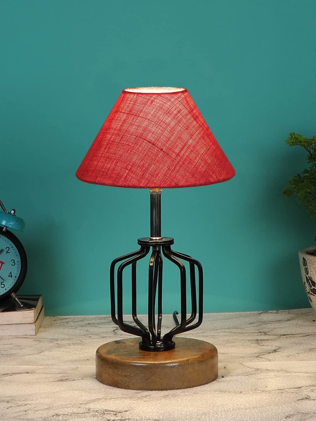 Pink Jute Table lamp with Wood & Iron Base(111)