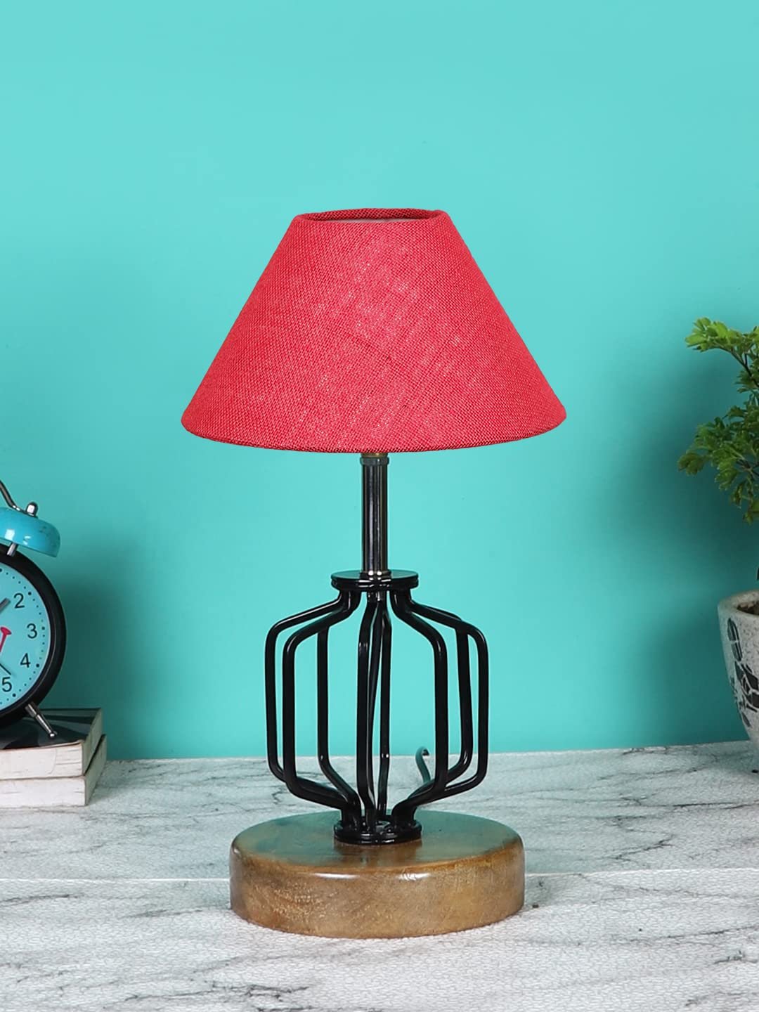 Pink Jute Table lamp with Wood & Iron Base(111)