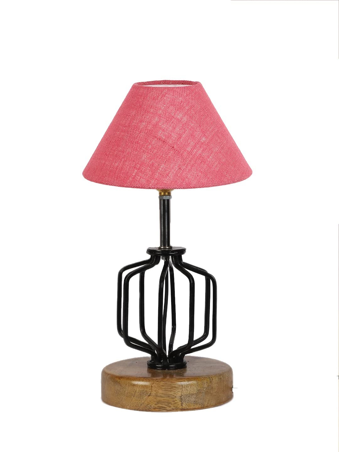 Pink Jute Table lamp with Wood & Iron Base(111)