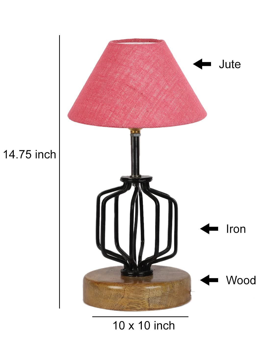 Pink Jute Table lamp with Wood & Iron Base(111)