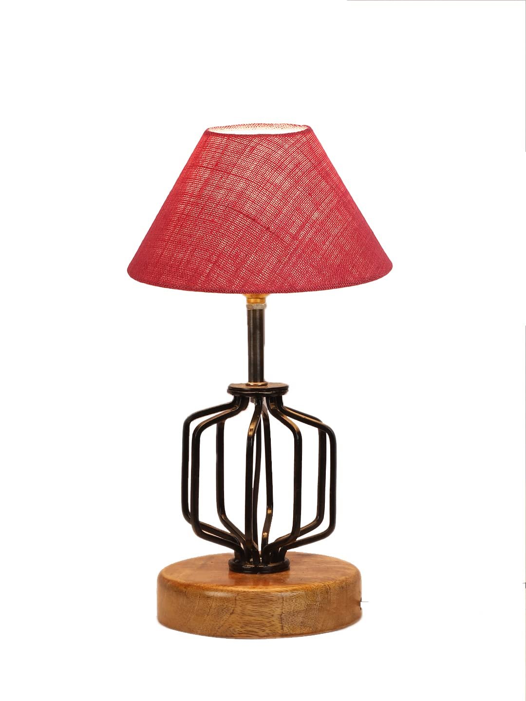 Pink Jute Table lamp with Wood & Iron Base(111)