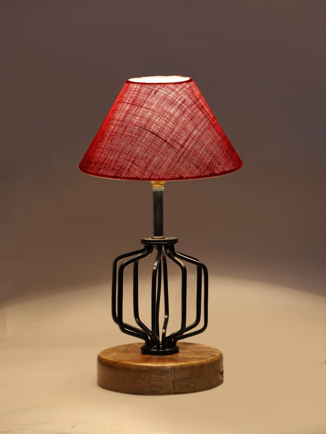 Pink Jute Table lamp with Wood & Iron Base(111)