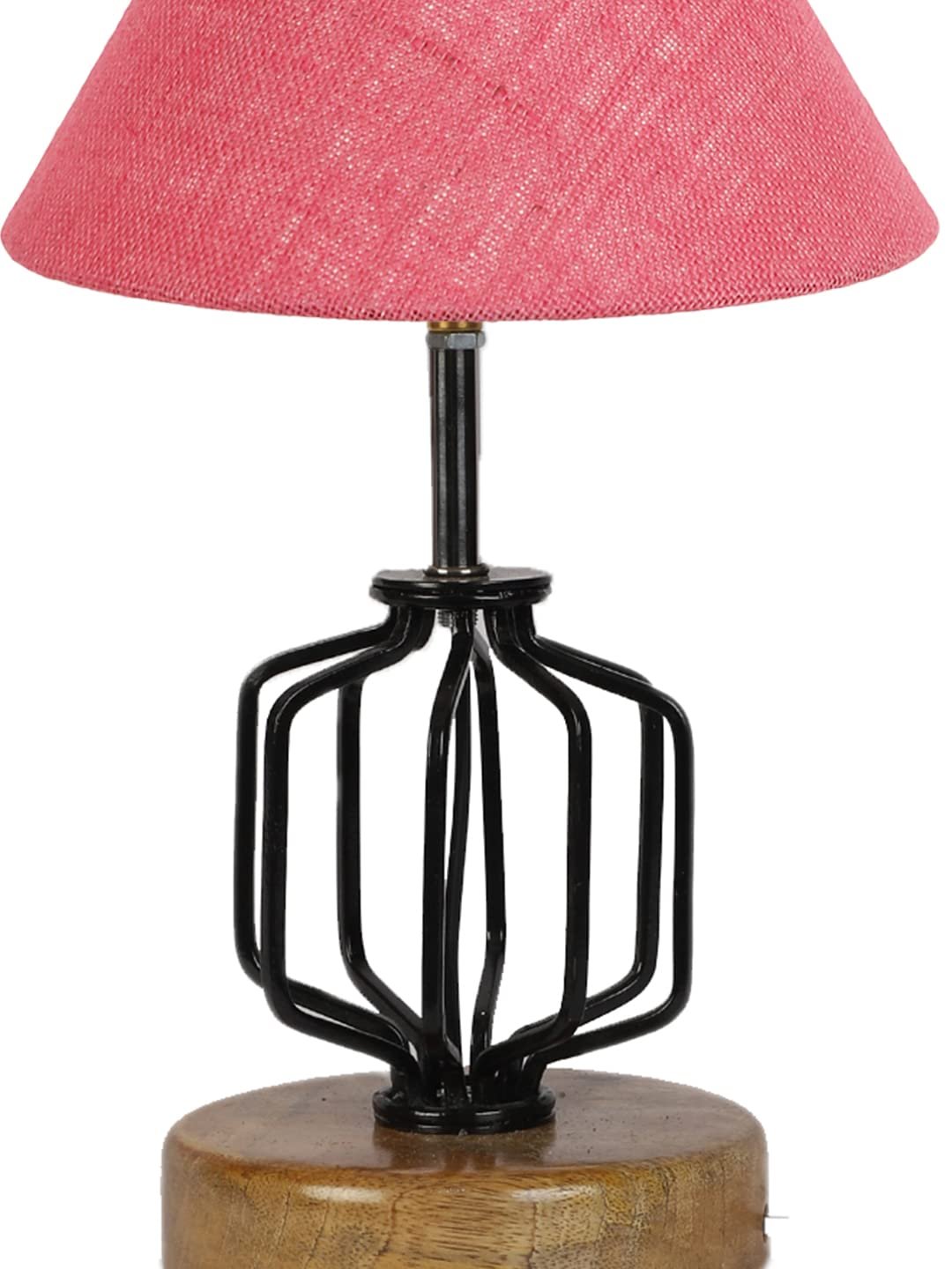 Pink Jute Table lamp with Wood & Iron Base(111)