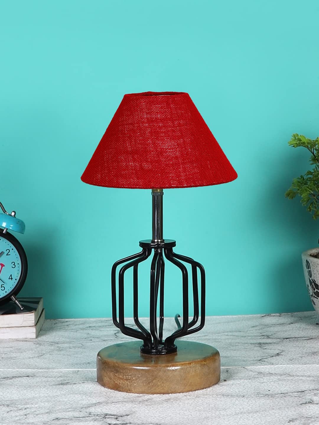 Maroon Jute Table lamp with Wood & Iron Base(112)