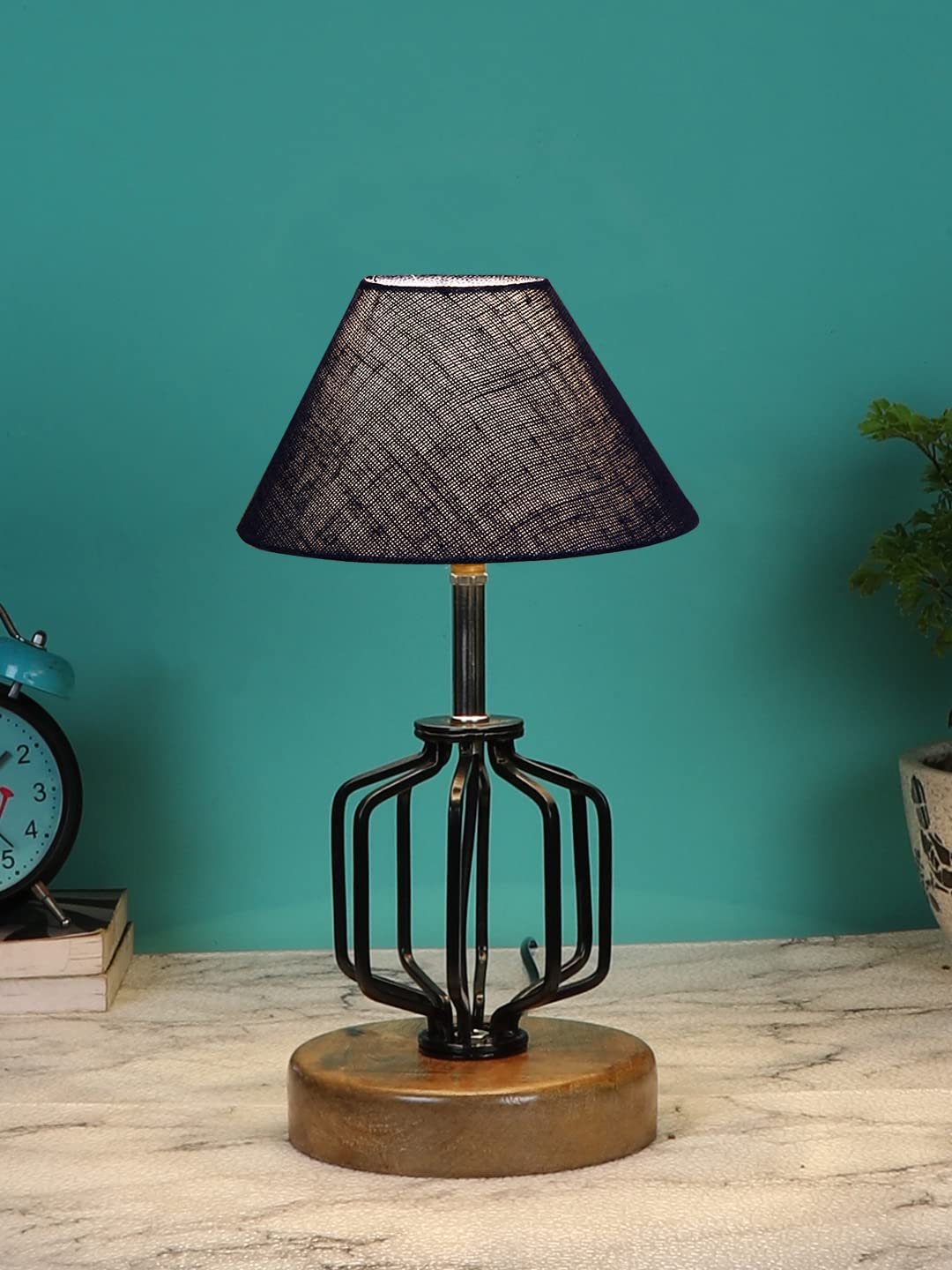 Blue Jute Table lamp with Wood & Iron Base(113)