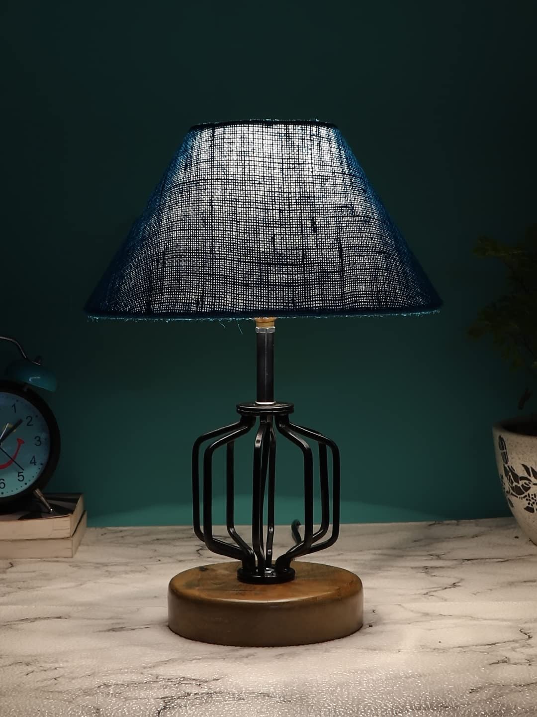Turquoise Jute Table lamp with Wood & Iron Base(114)