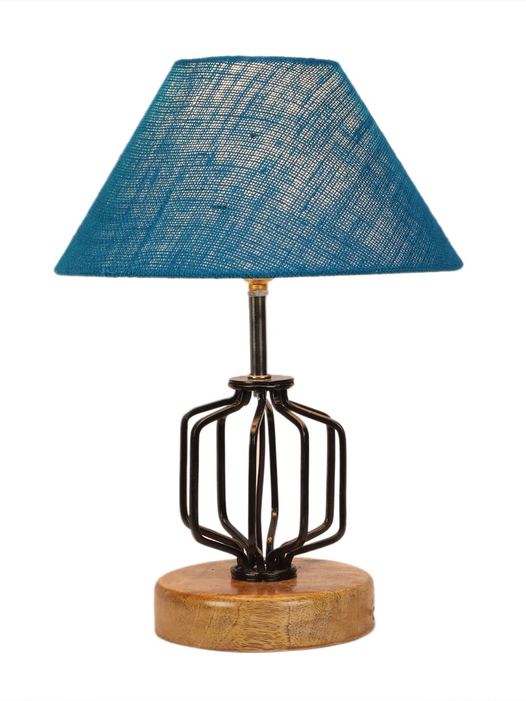 Turquoise Jute Table lamp with Wood & Iron Base(114)