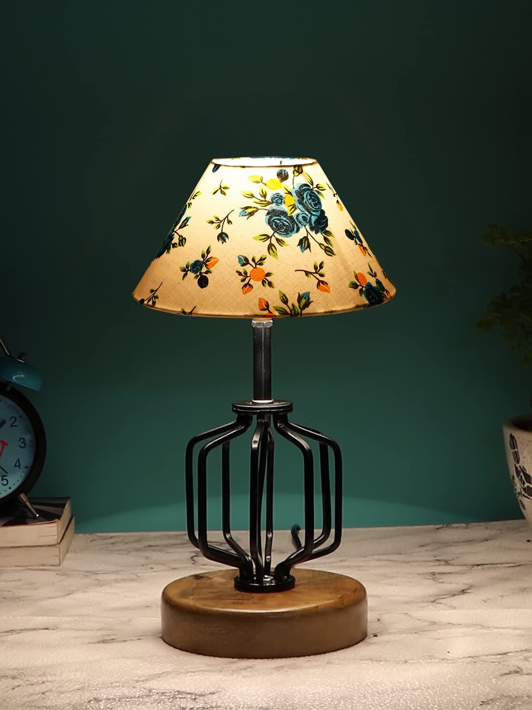 Multicolor Cotton Table lamp with Wood & Iron Base(115)