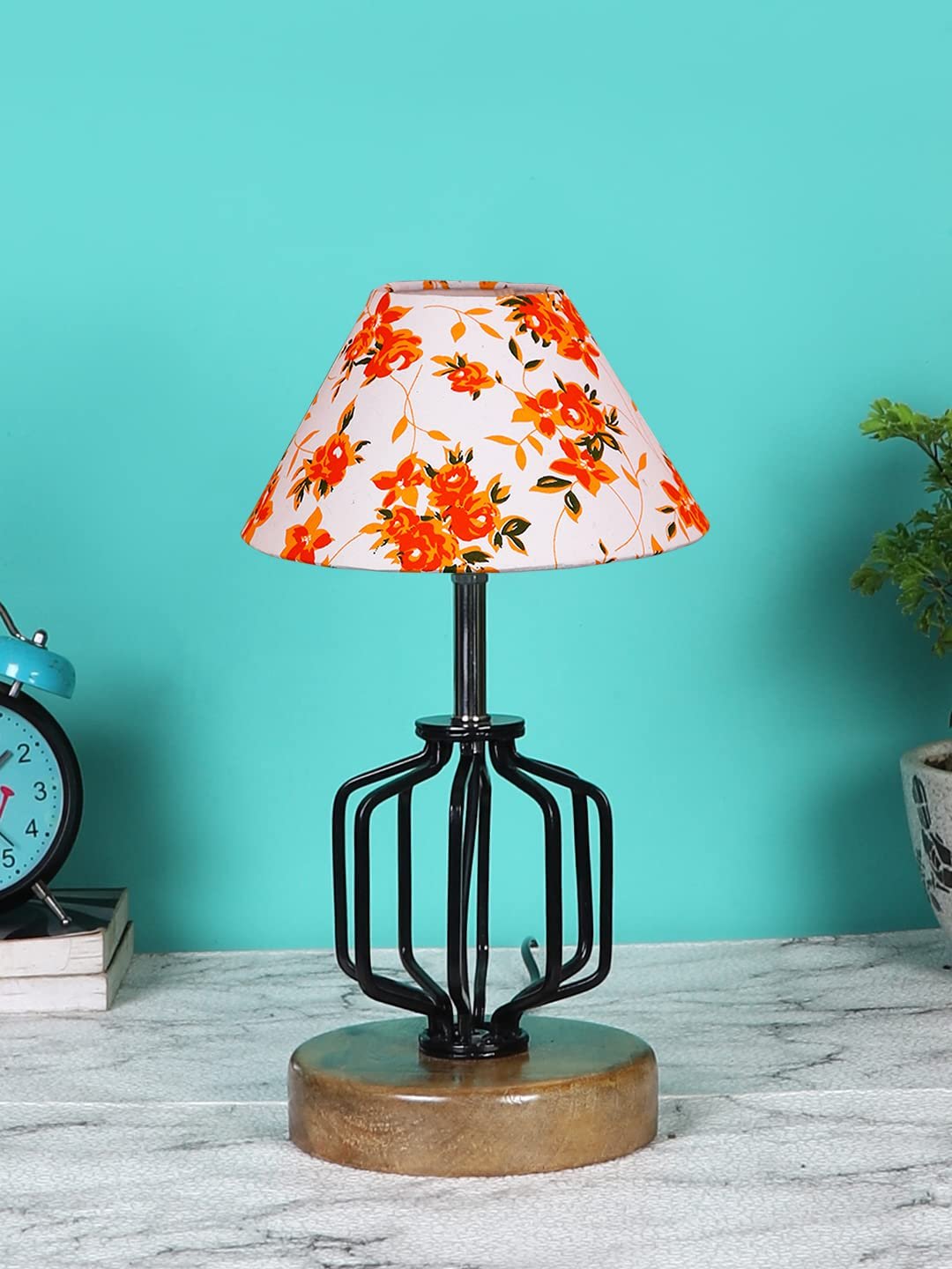 Multicolor Cotton Table lamp with Wood & Iron Base(116)