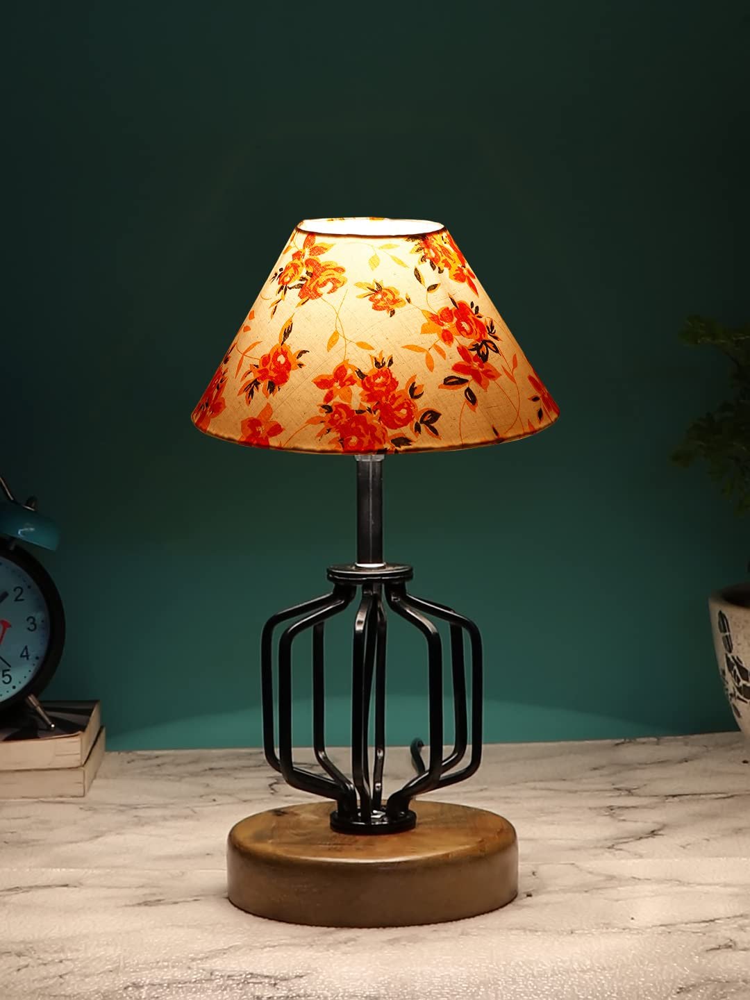 Multicolor Cotton Table lamp with Wood & Iron Base(116)