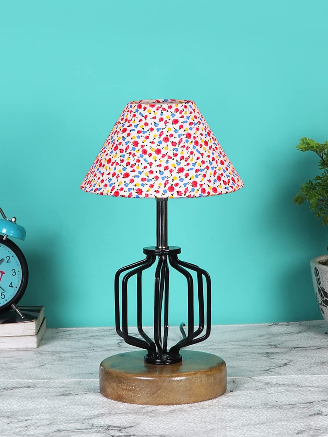 Multicolor Cotton Table lamp with Wood & Iron Base(117)