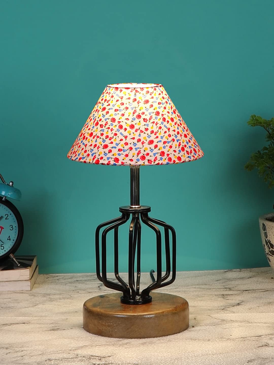 Multicolor Cotton Table lamp with Wood & Iron Base(117)